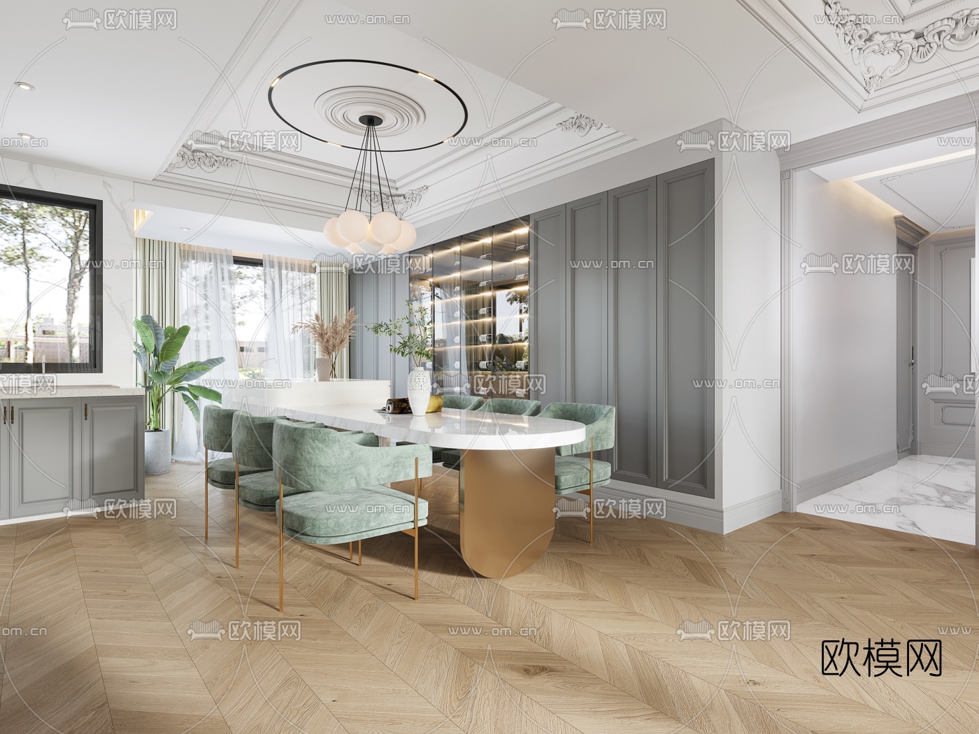 后现代轻奢客厅餐厅3d模型