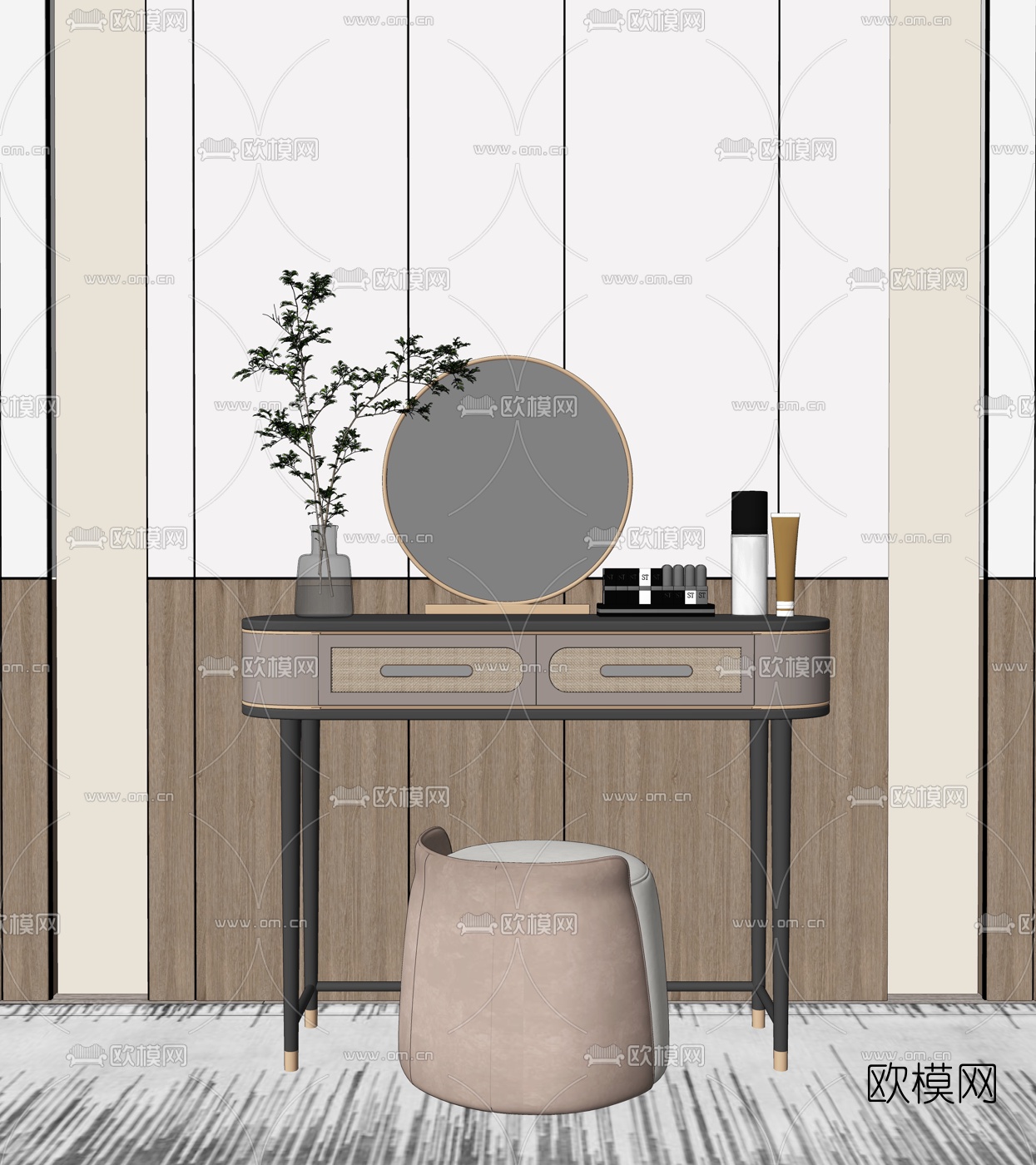现代轻奢梳妆台su模型下载（渲染图2）