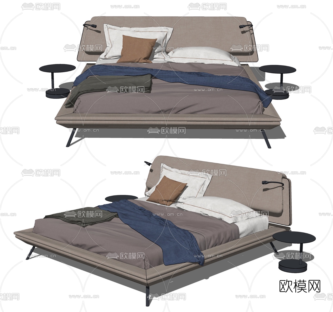 现代布艺双人床su模型