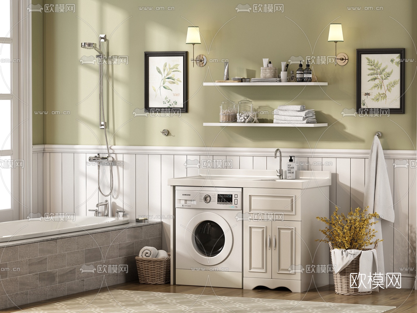 美式洗衣机浴室柜3d模型下载（渲染图2）