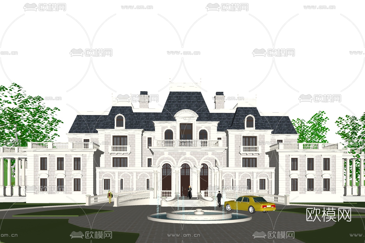 法式独栋别墅外观su模型下载