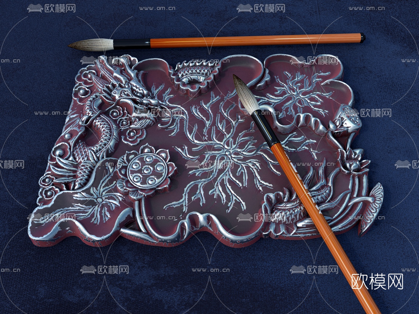 中式砚台毛笔3d模型