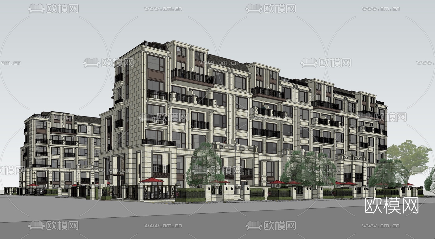 欧式住宅楼外观su模型下载（渲染图1）