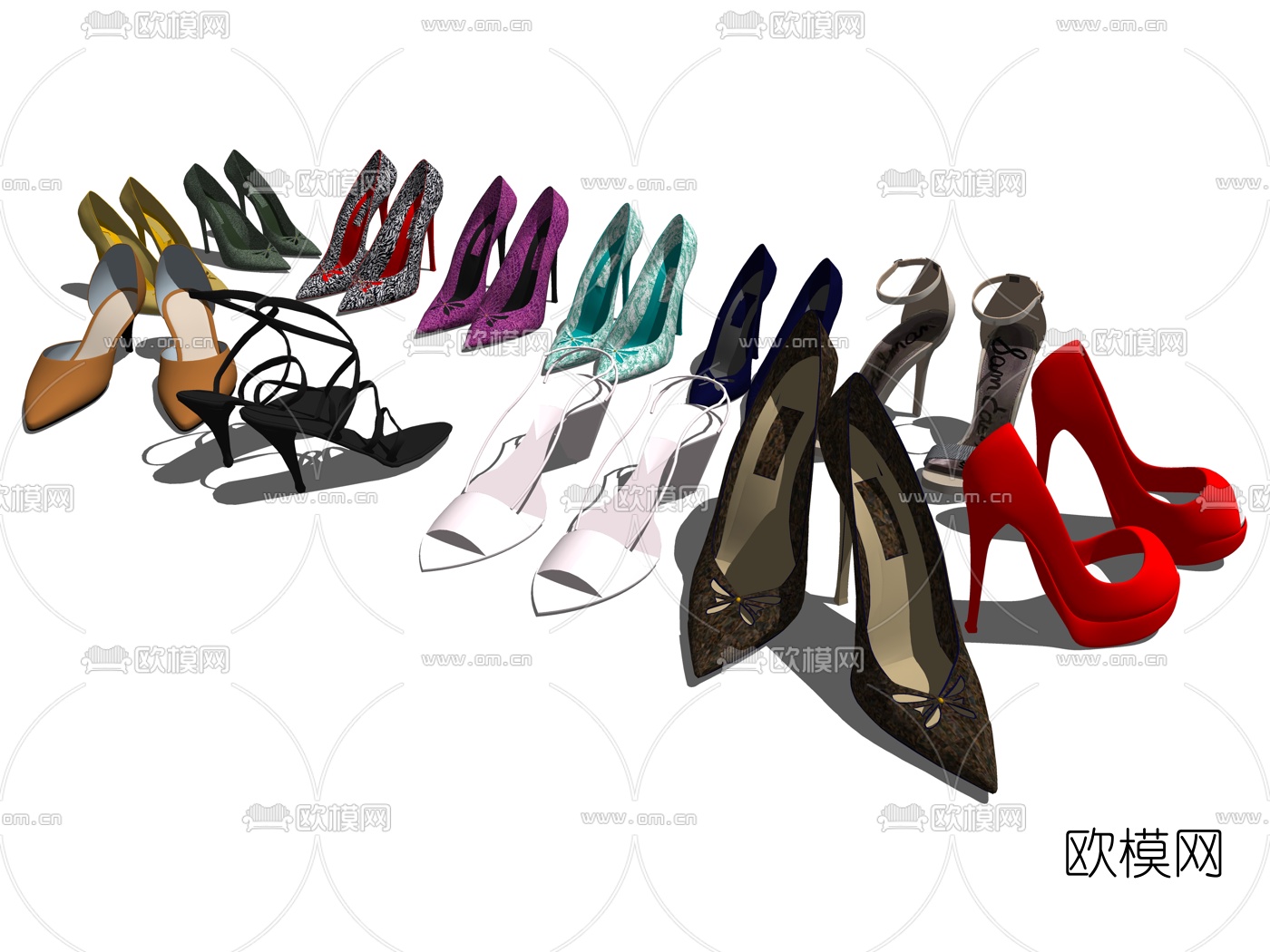 现代高跟鞋凉鞋su模型下载（渲染图1）