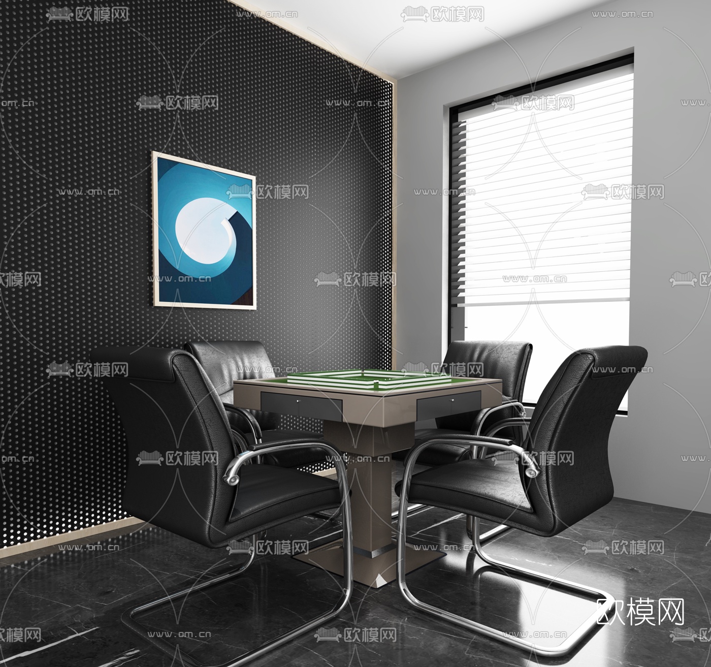 现代自动麻将桌椅3d模型下载（渲染图1）