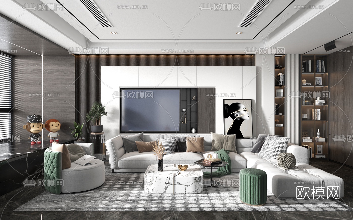 现代布艺转角沙发组合3d模型