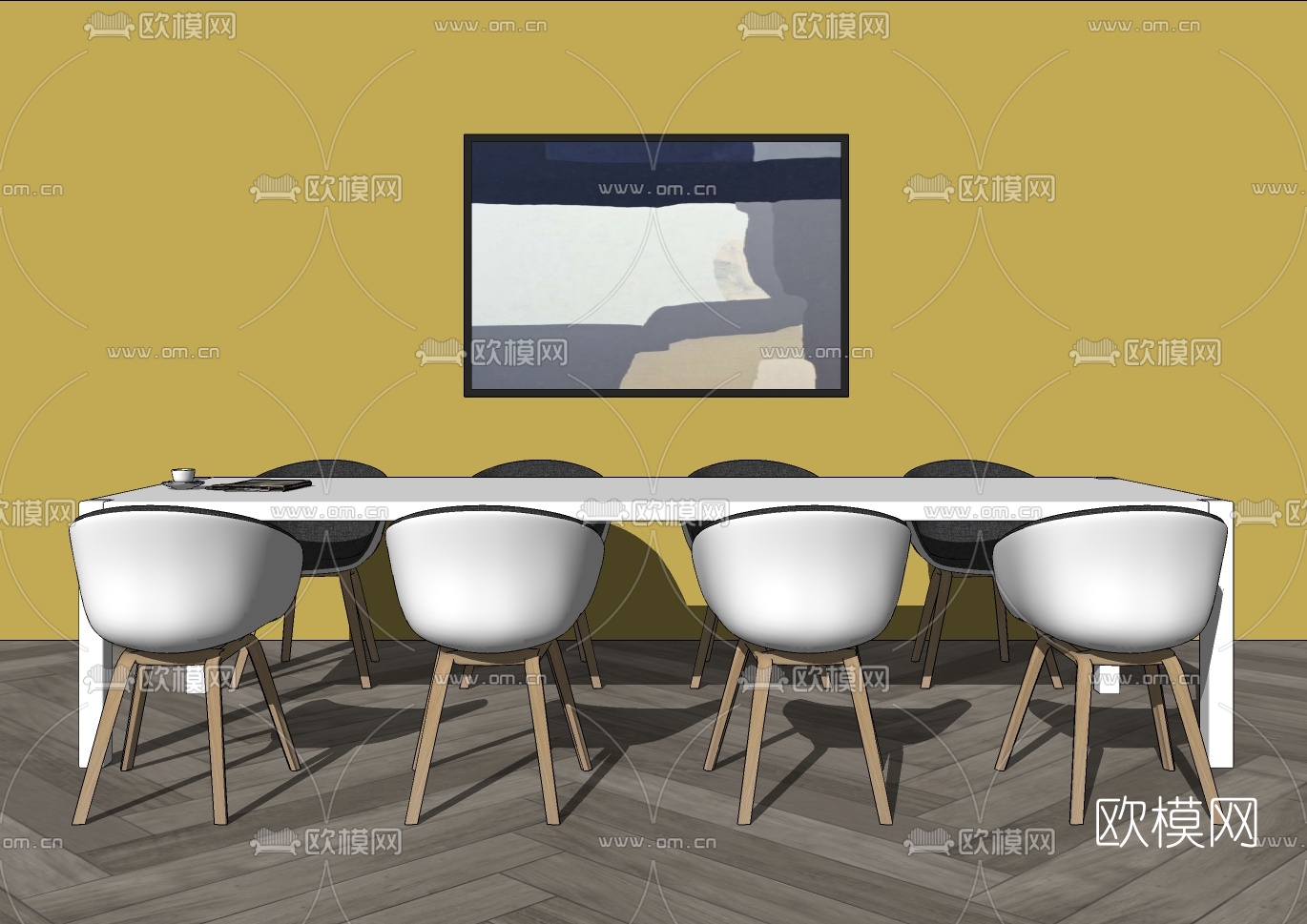北欧会议桌椅su模型下载