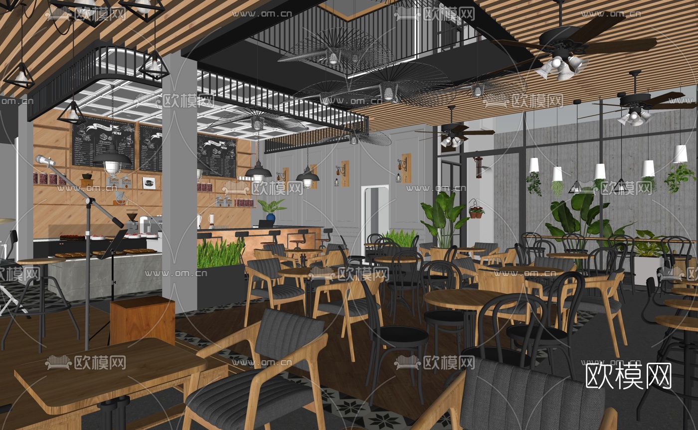工业风咖啡厅su模型下载（渲染图3）