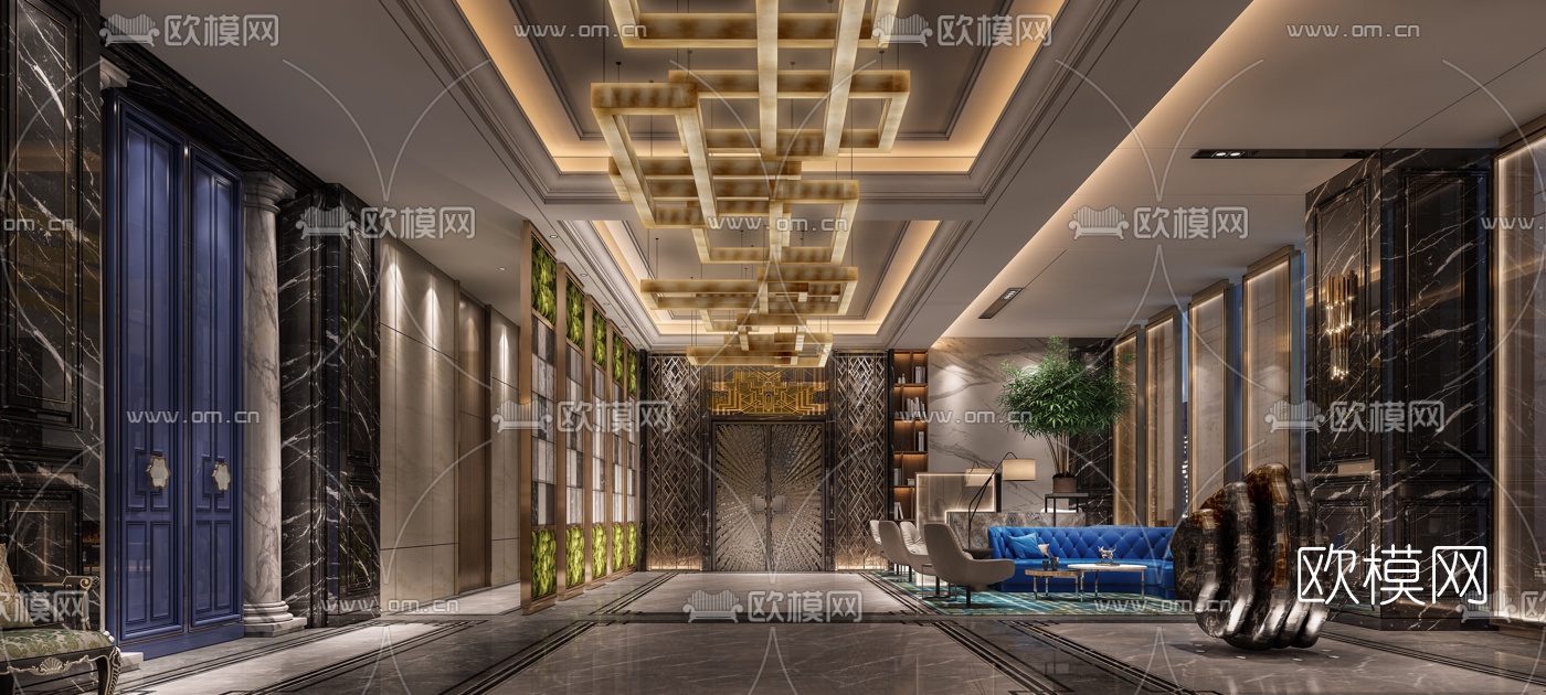 现代轻奢石材展厅3d模型下载（渲染图2）