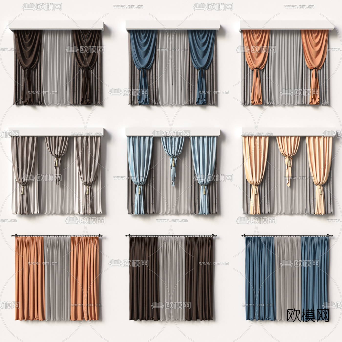 现代布艺窗帘3d模型下载