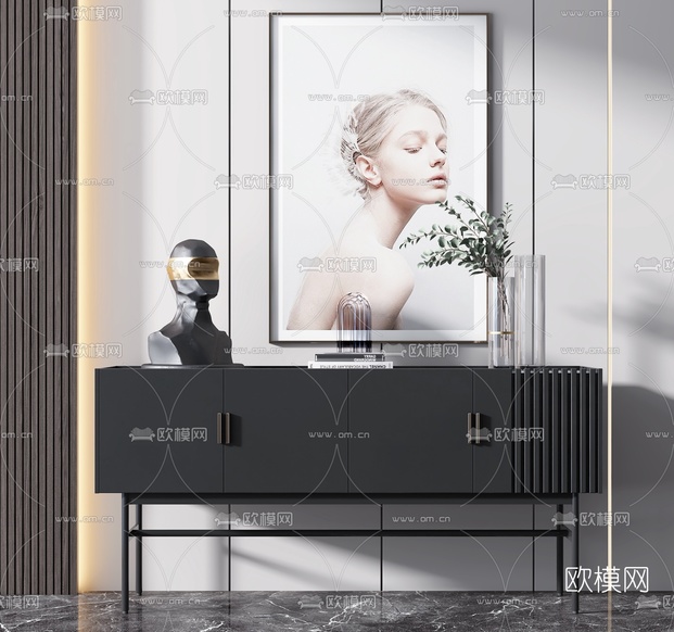 现代黑色烤漆玄关柜边柜3d模型下载
