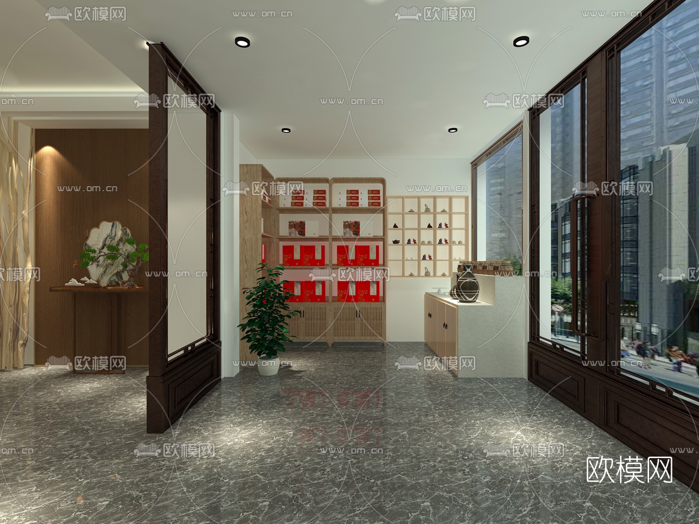 新中式茶楼免费3d模型下载（渲染图2）