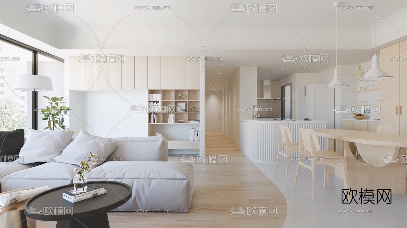 北欧简约公寓客厅餐厅3d模型