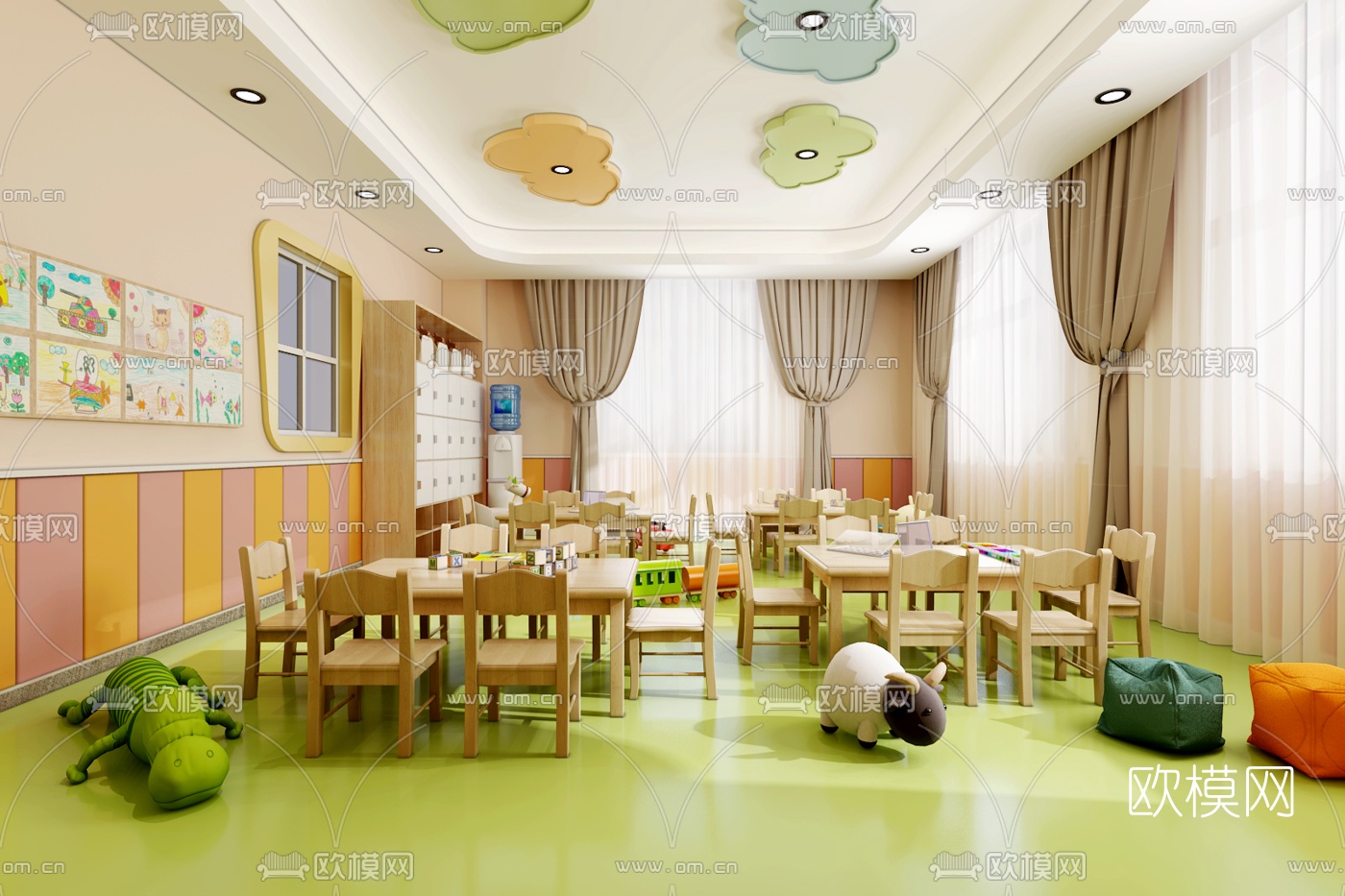 现代幼儿园教室3d模型下载（渲染图2）