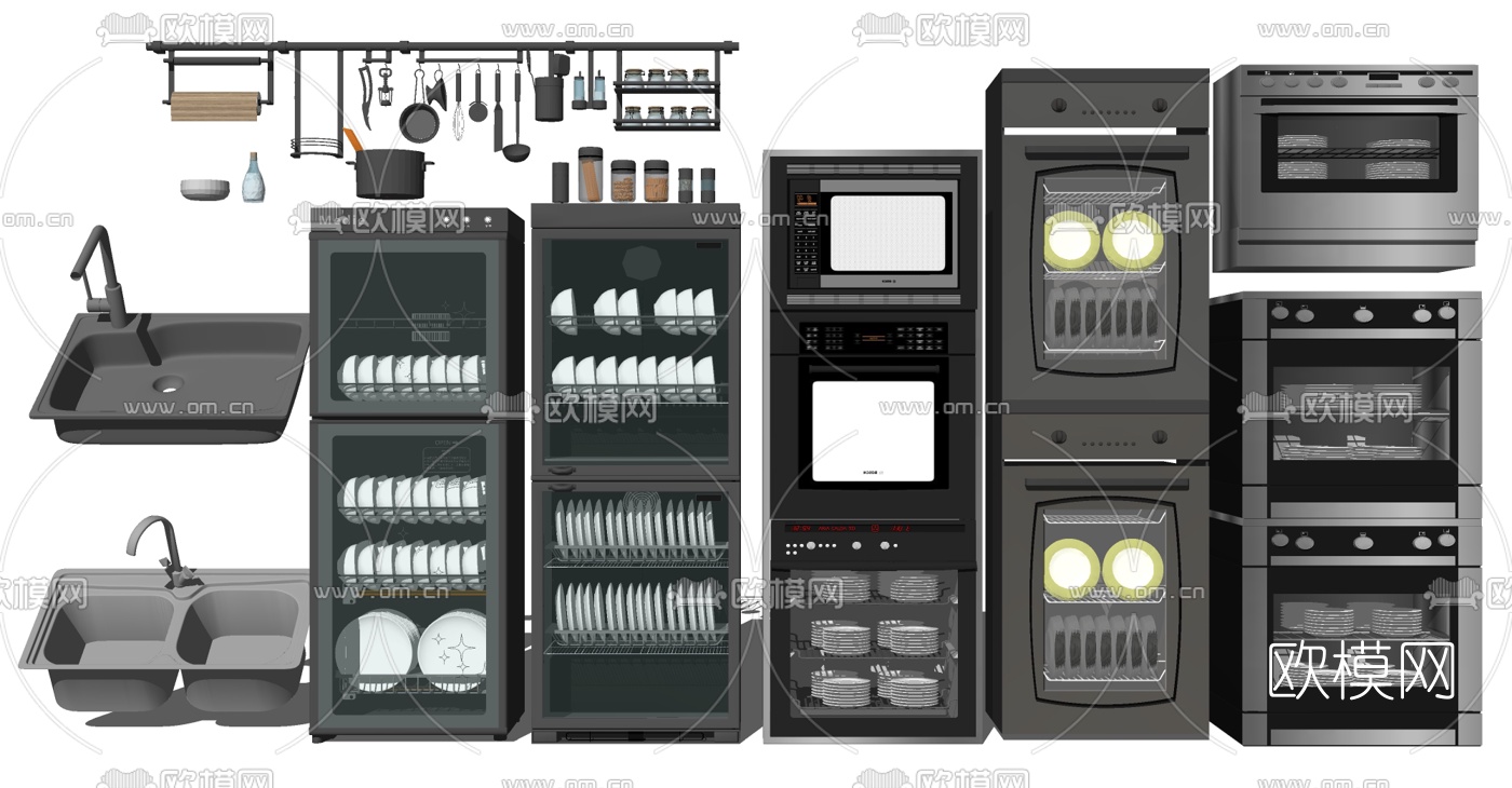 现代洗碗机消毒柜水槽su模型下载