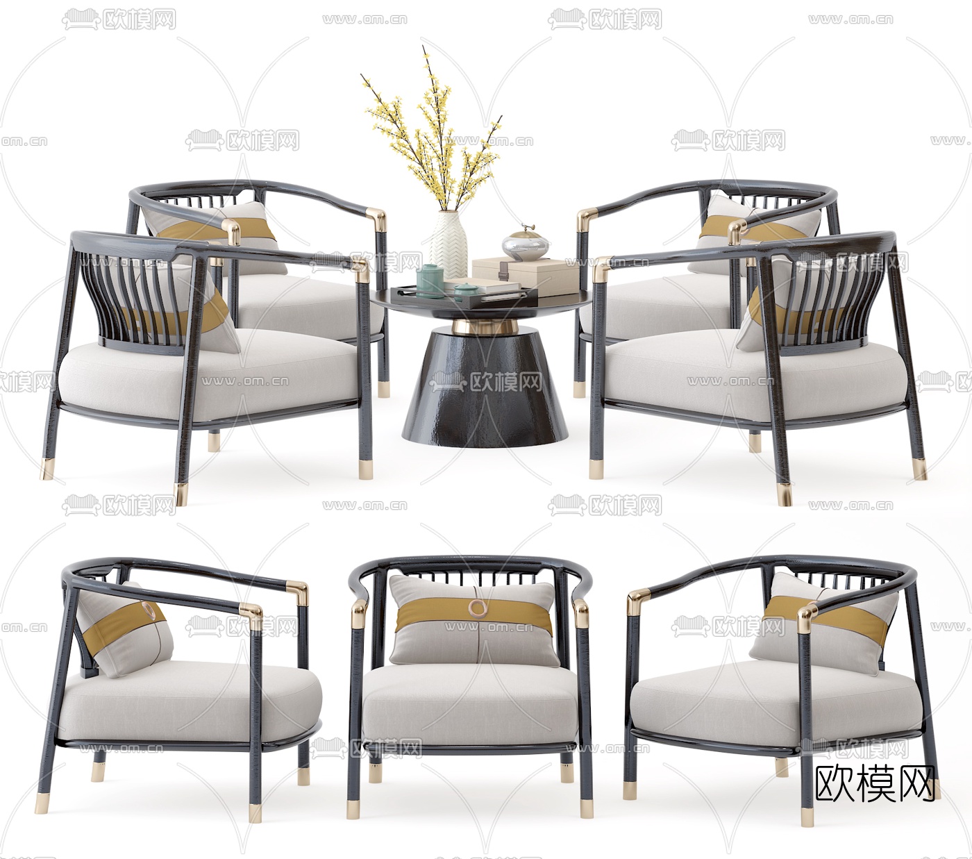 新中式轻奢休闲桌椅3d模型下载