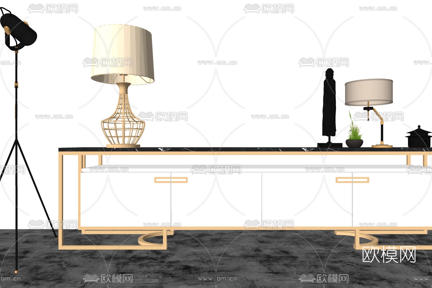 现代轻奢电视柜su模型下载