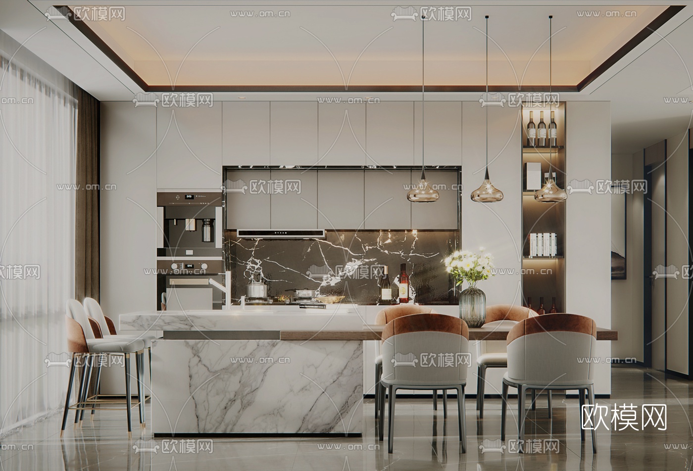 现代餐厅su模型下载（渲染图1）