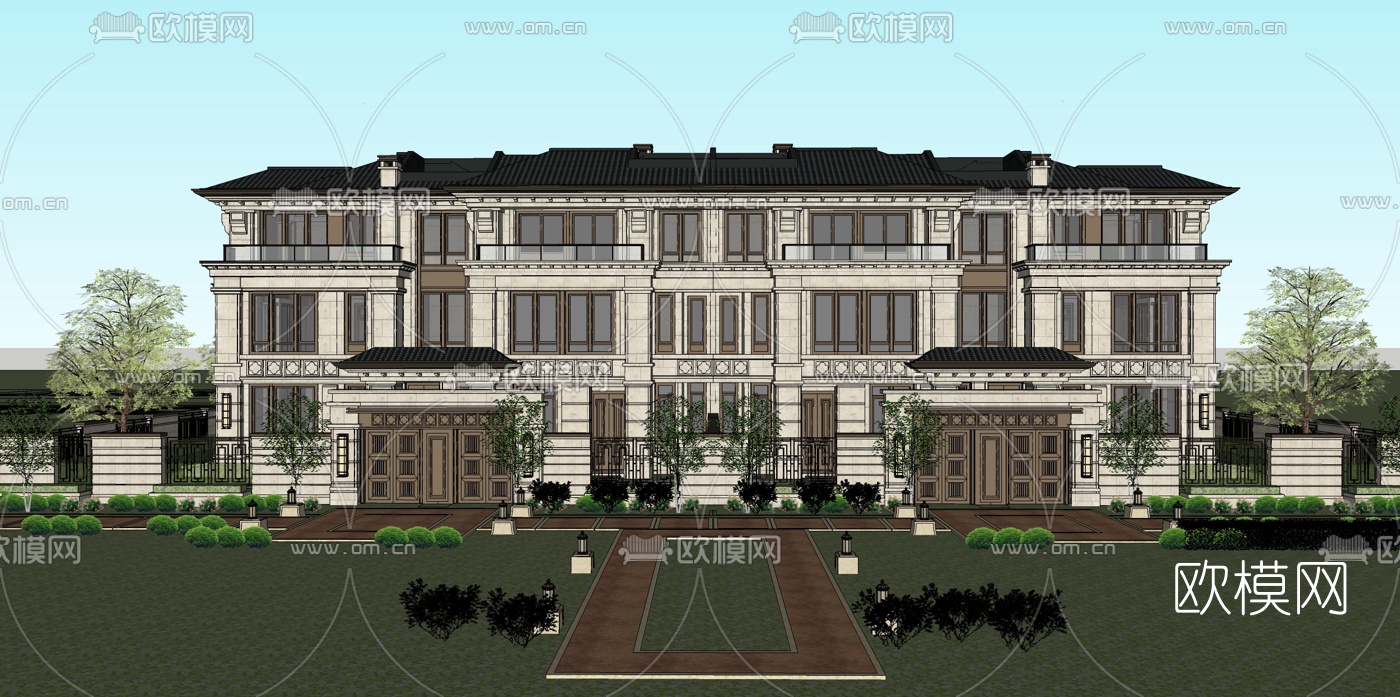 欧式联排别墅susu模型下载（渲染图1）