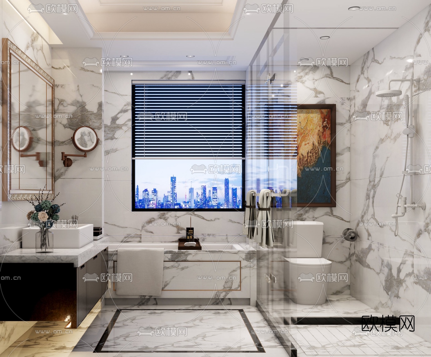 简欧卫生间浴室su模型