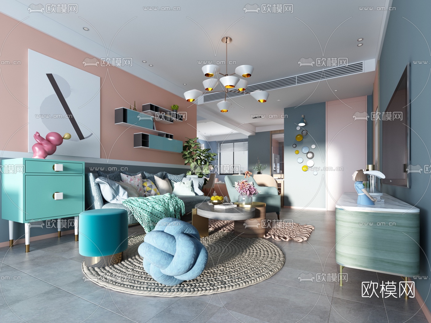 北欧客厅3d模型下载