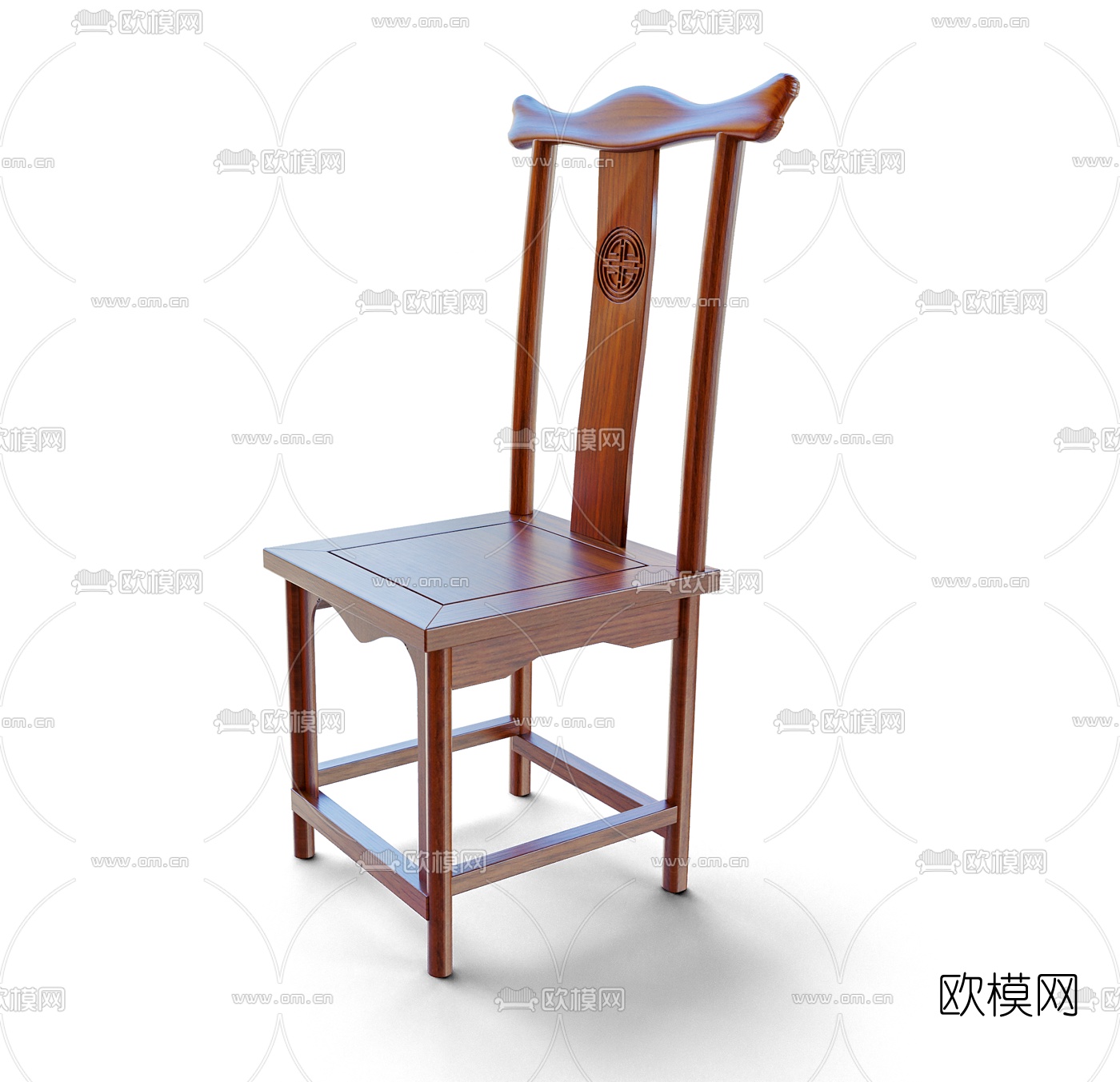 中式实木靠背椅官帽椅3d模型下载（渲染图1）