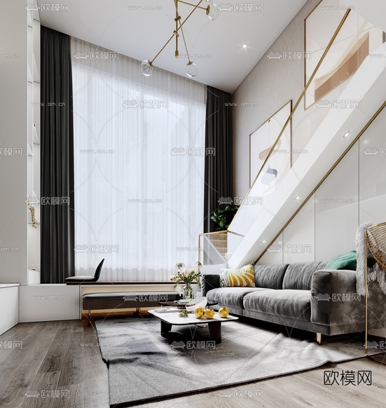 现代复式青年公寓3d模型下载(渲染图4)