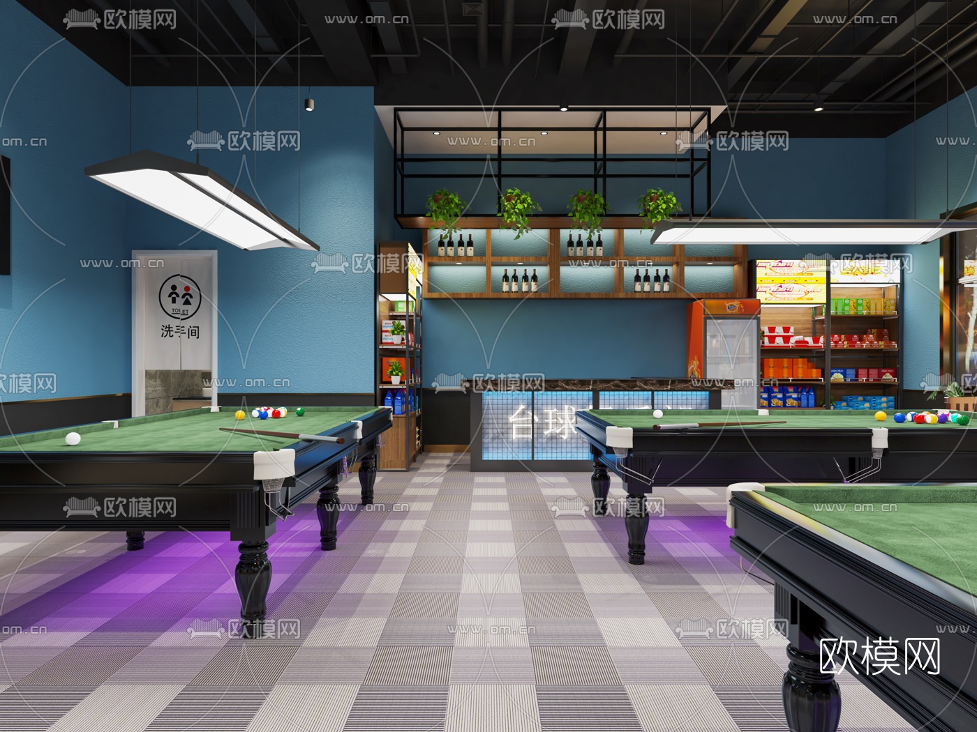 现代台球俱乐部3d模型下载（渲染图1）