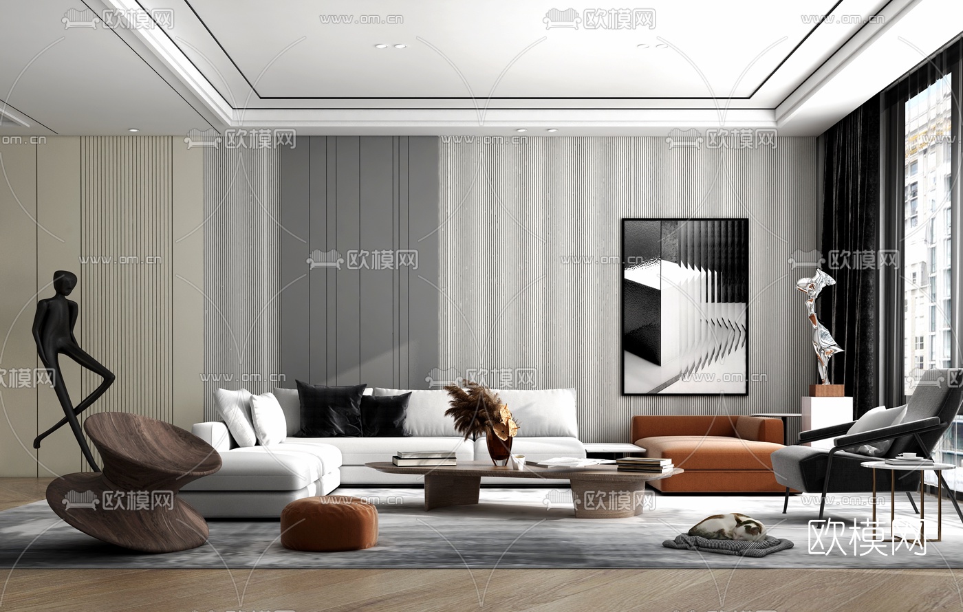 现代简约转角沙发组合3d模型