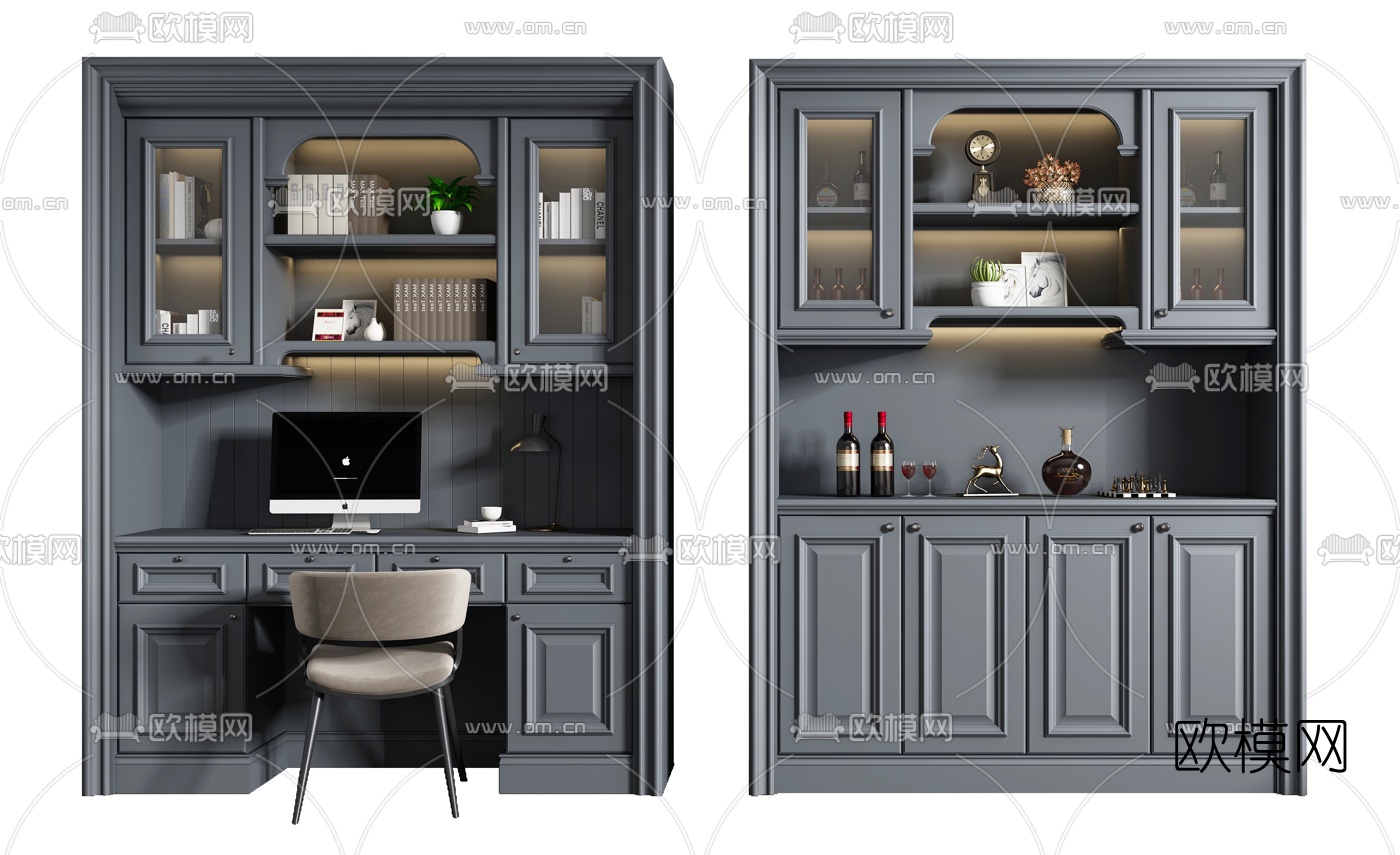 简美书柜酒柜3d模型