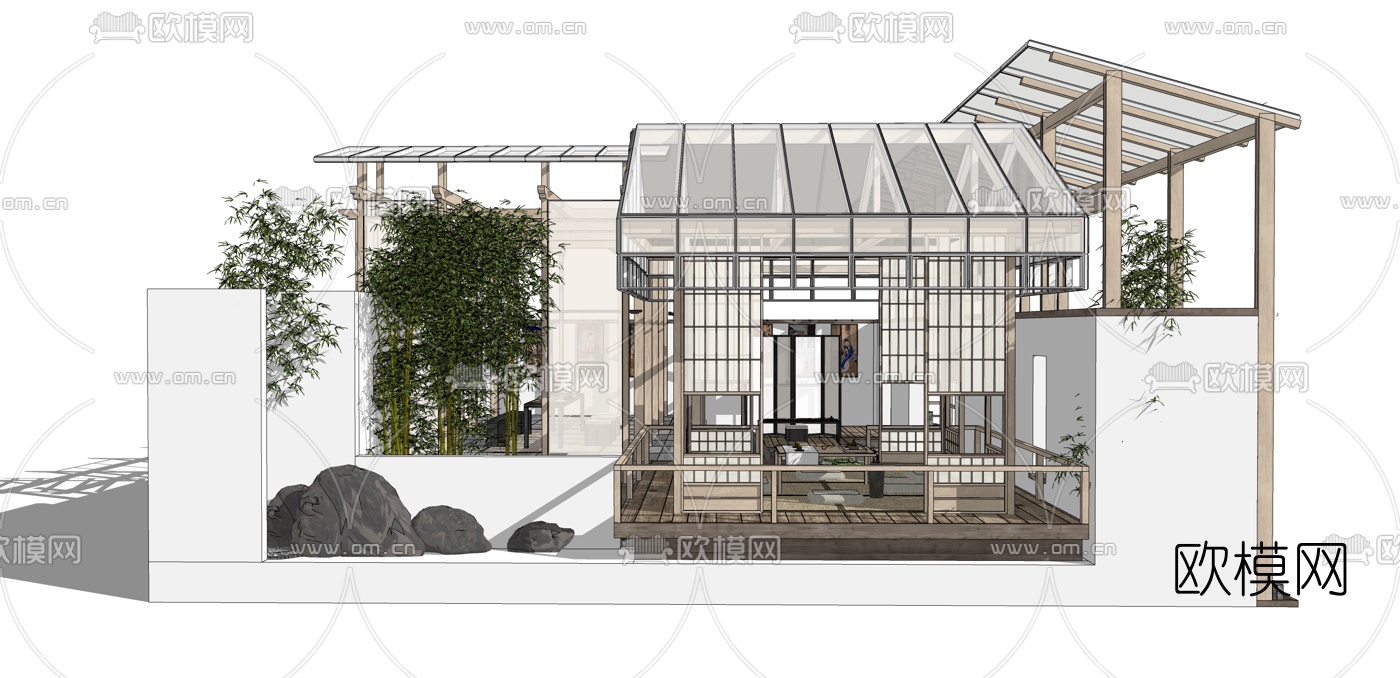 日式茶楼su模型下载（渲染图1）