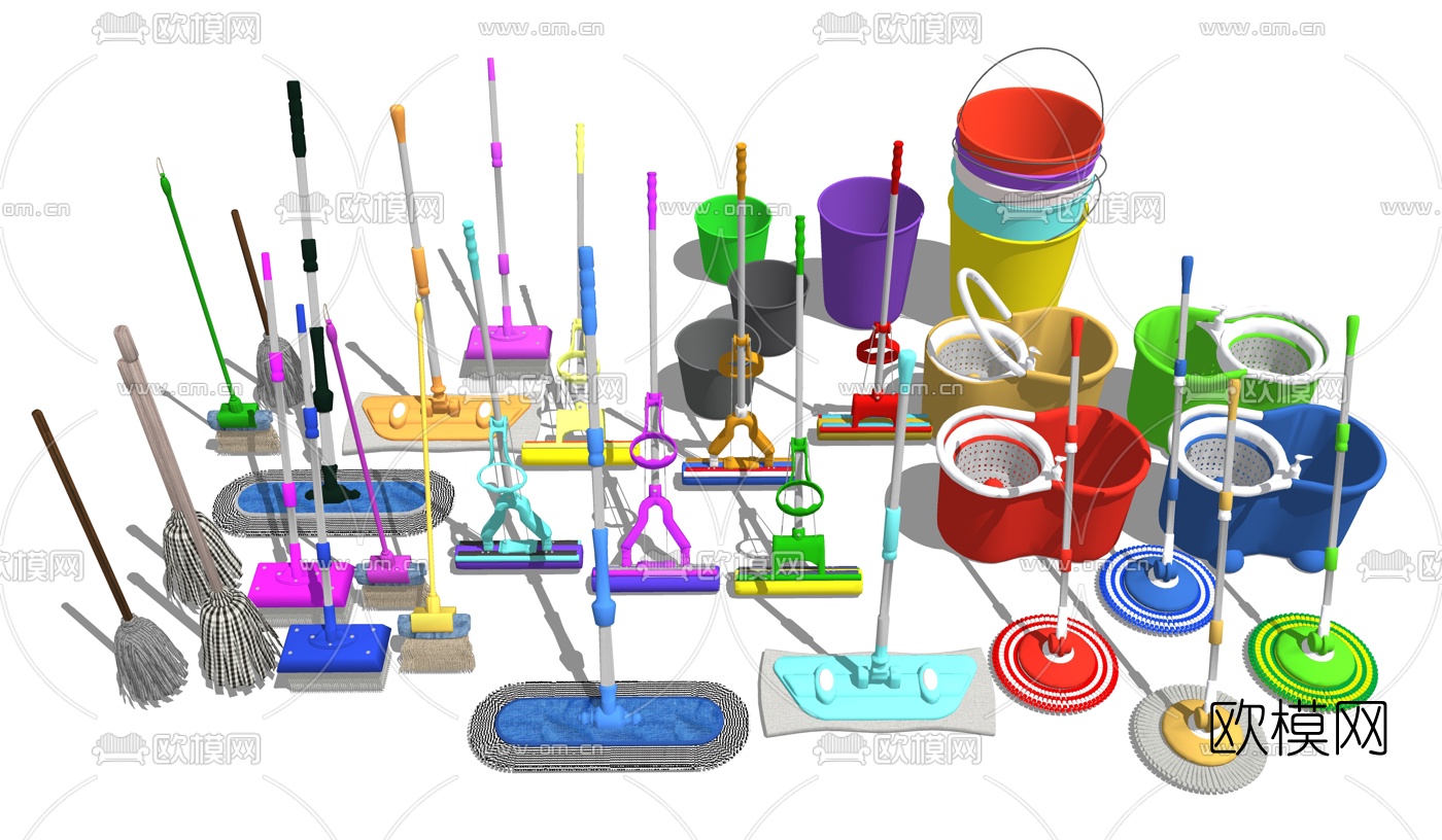 现代拖把塑料水桶拖把桶su模型下载