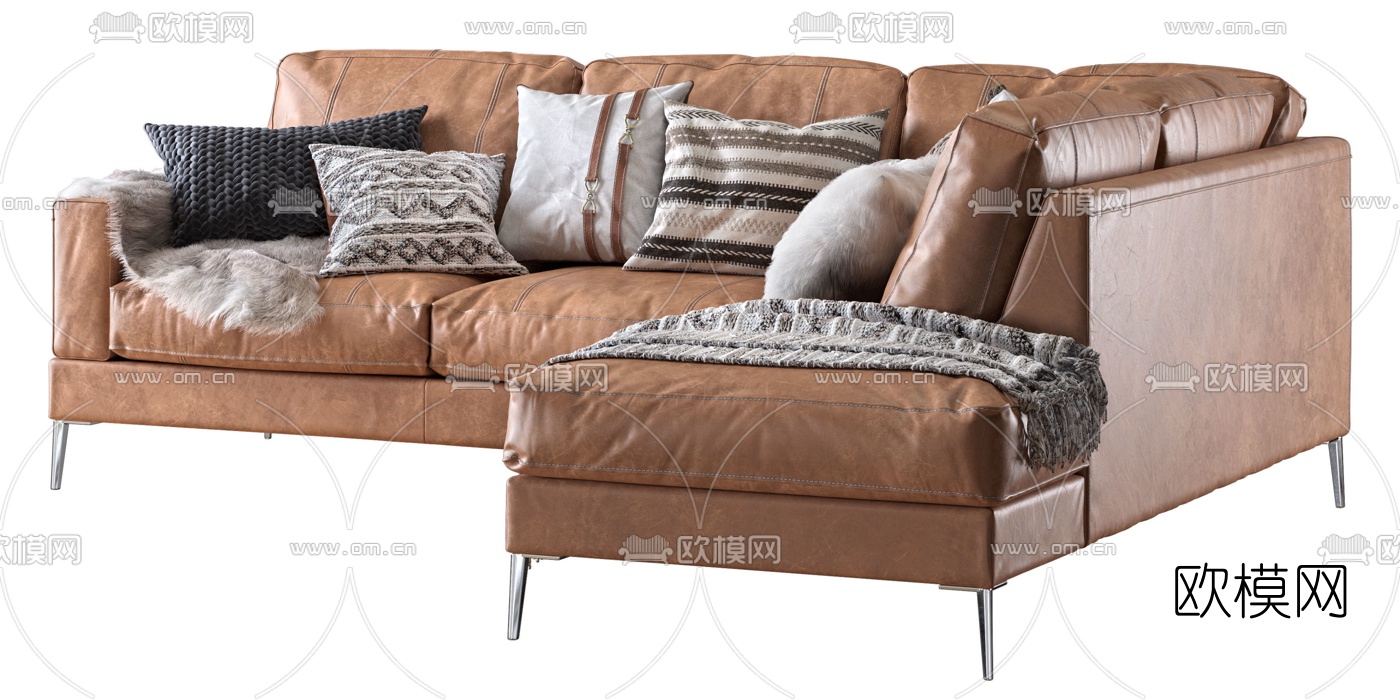 现代皮革转角沙发3d模型下载（渲染图3）