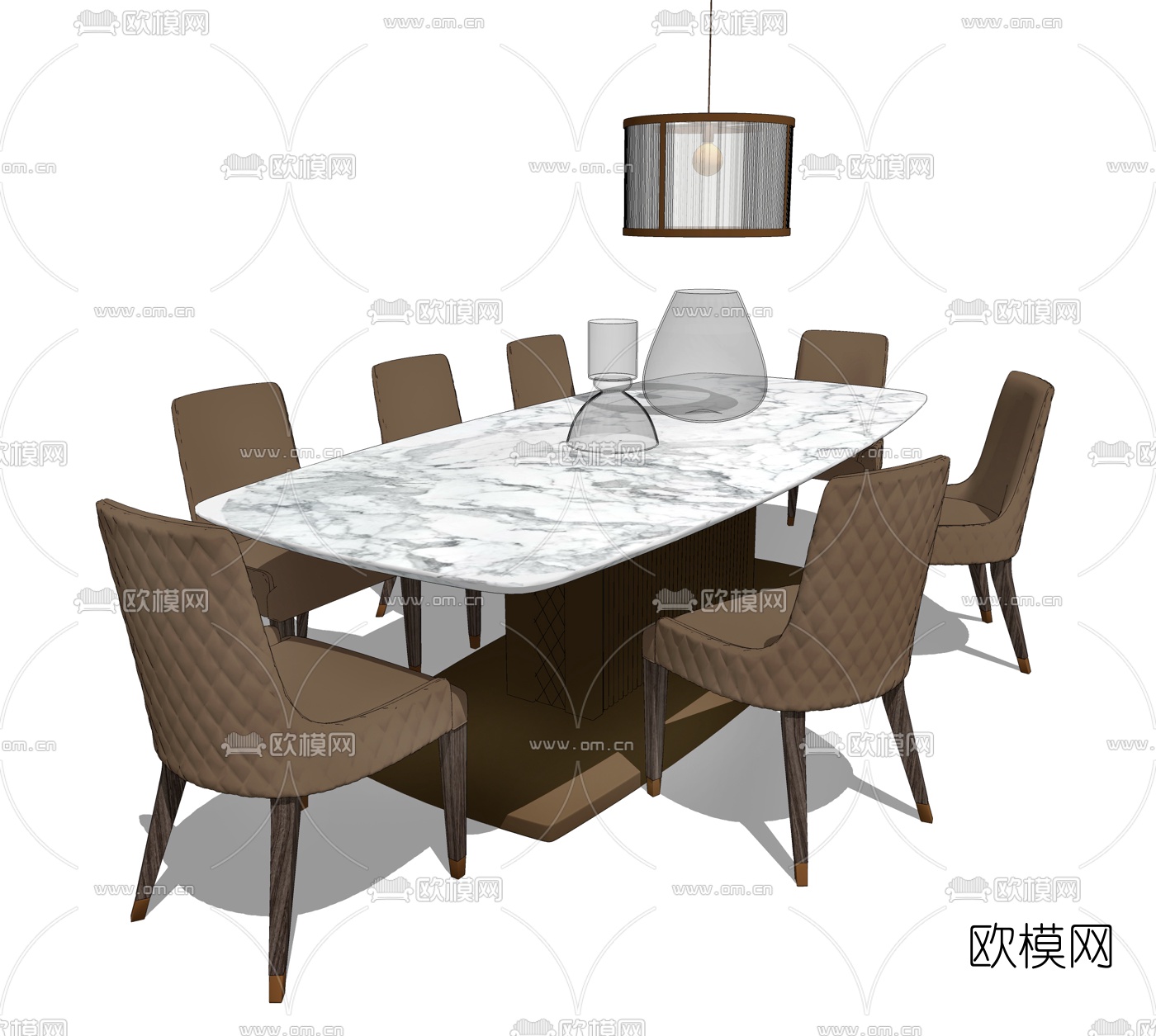 现代长方形大理石餐桌椅su模型下载