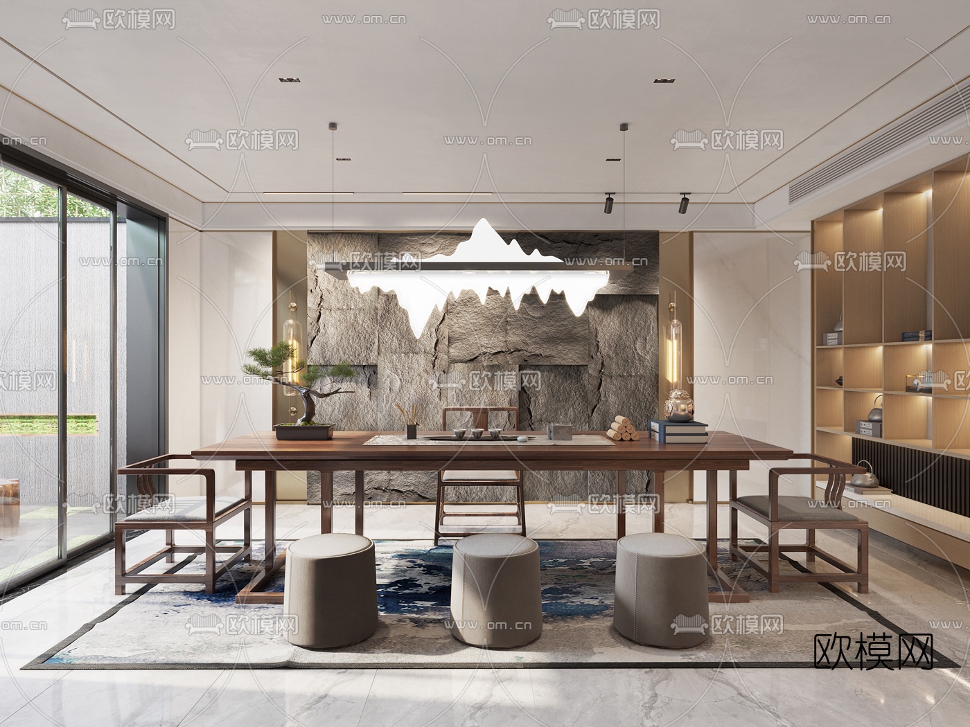 新中式别墅茶室健身房庭院3d模型