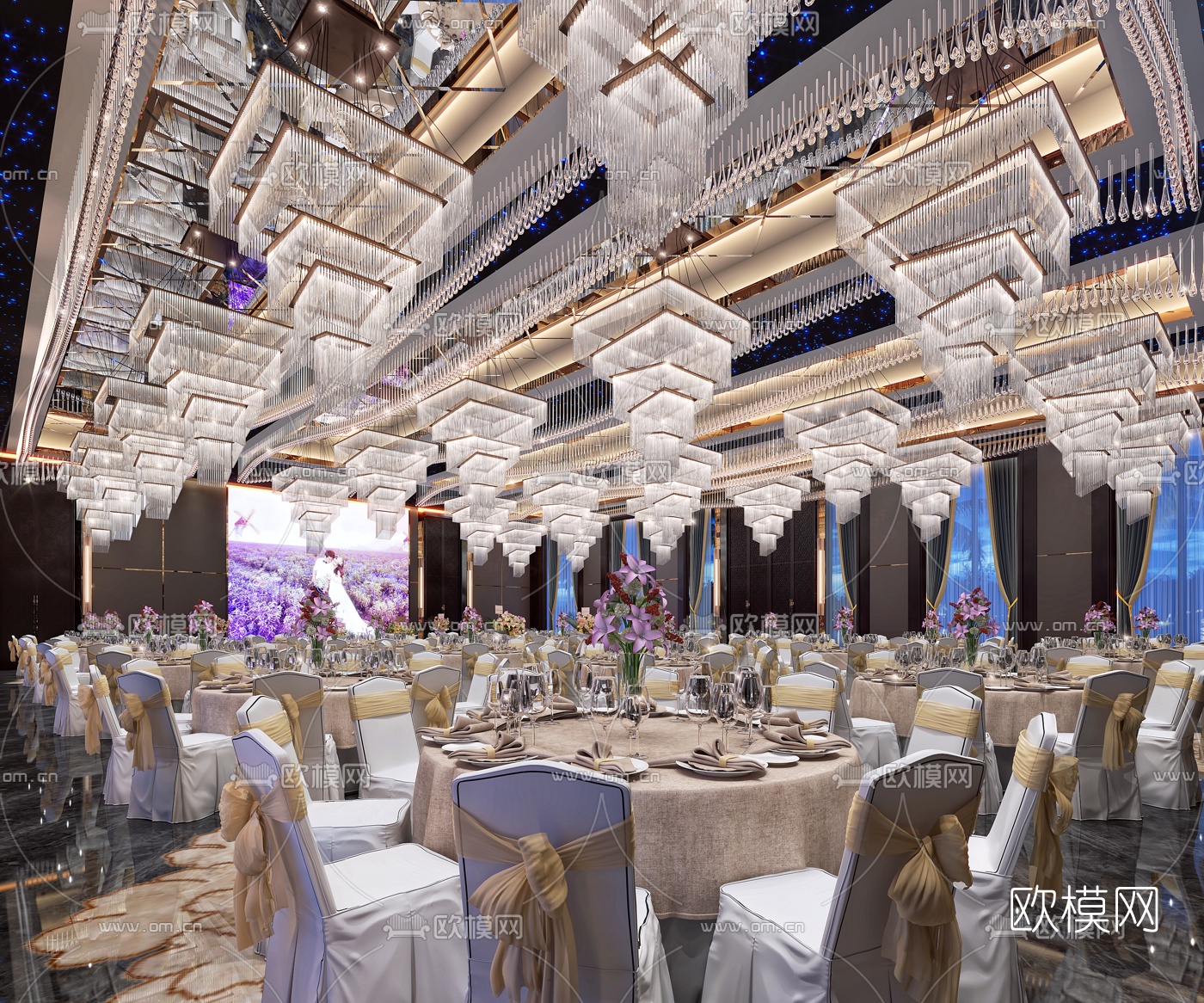 现代轻奢酒店宴会厅3d模型