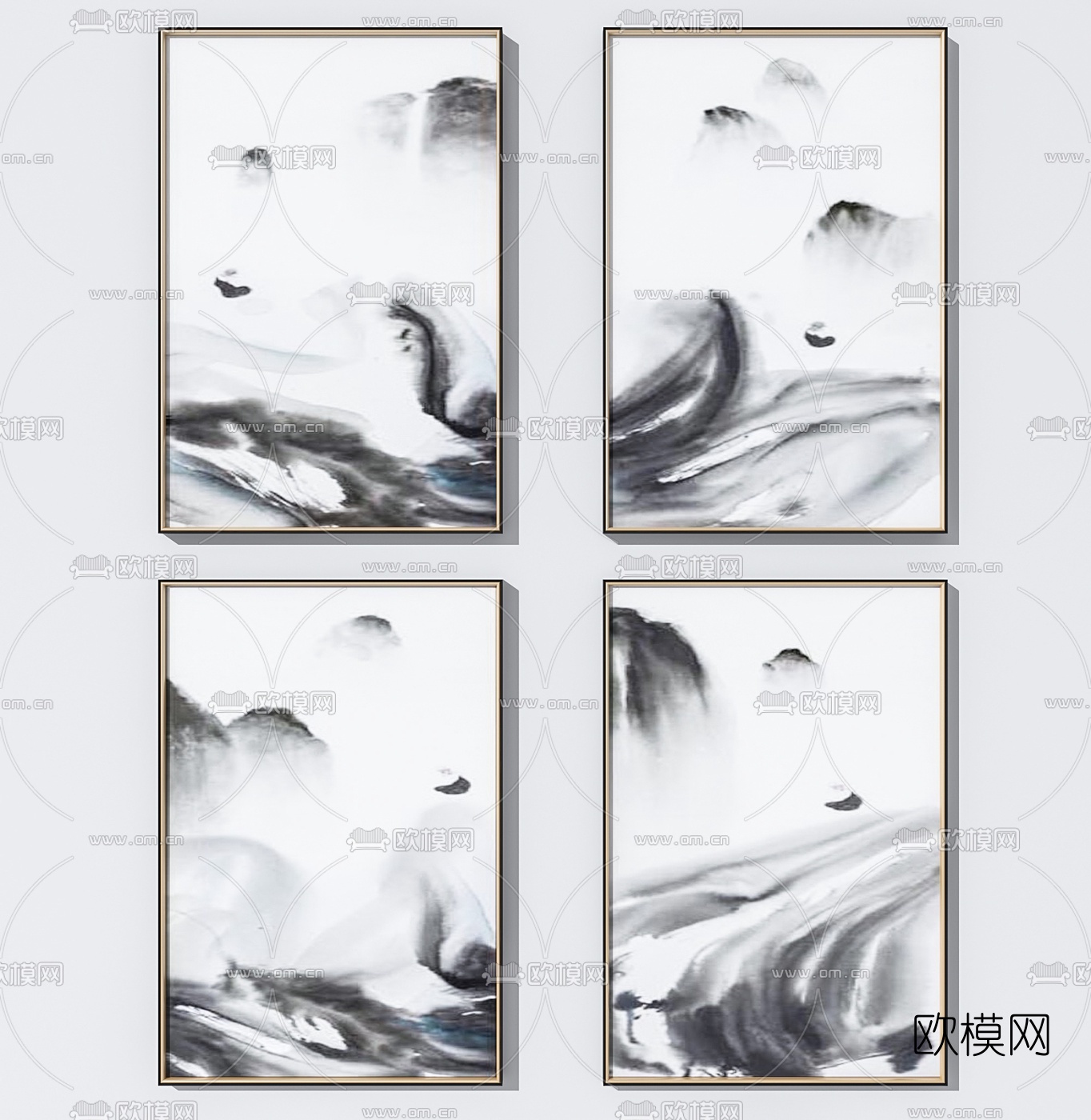 新中式黑白挂画3d模型