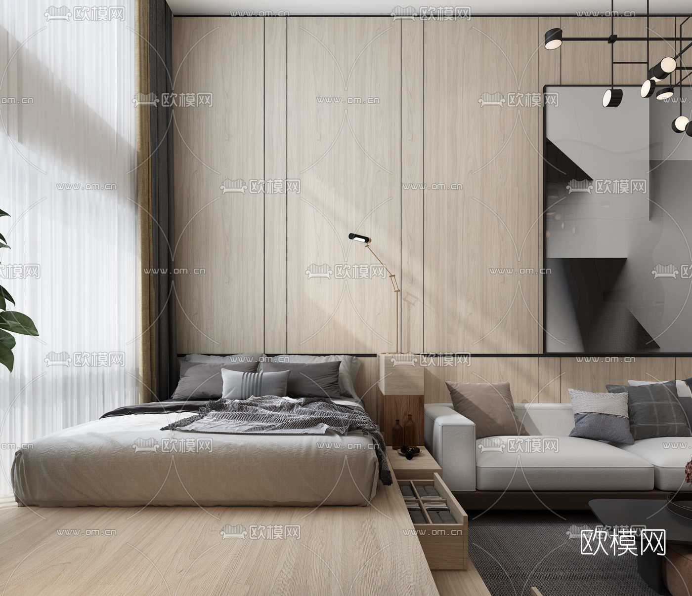 现代简约单身公寓3d模型下载（渲染图3）