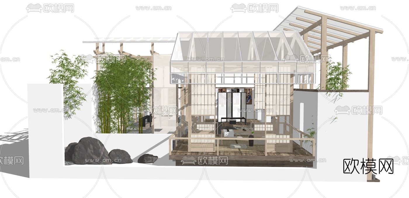 日式茶楼su模型下载（渲染图5）