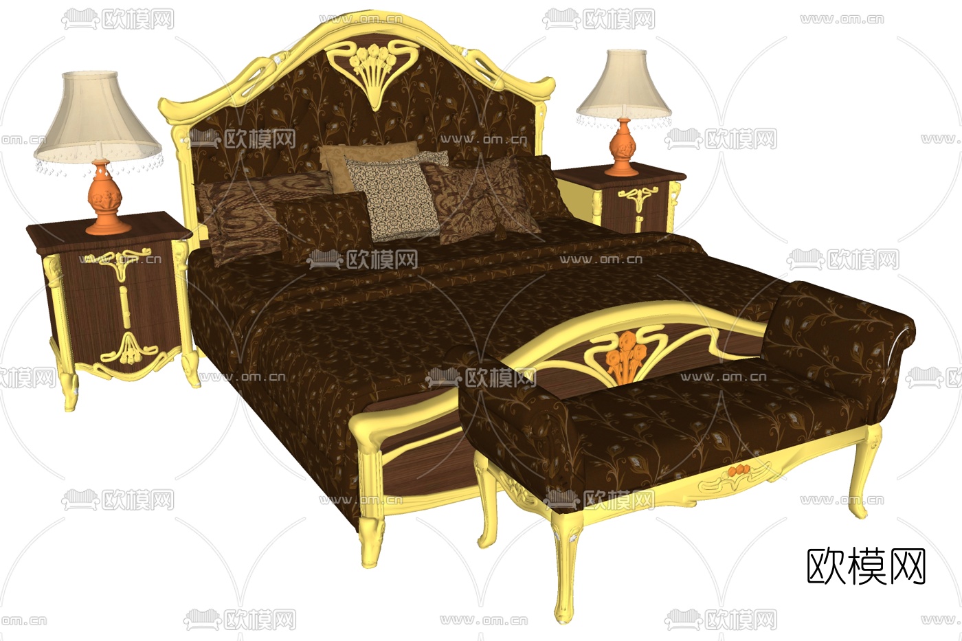 欧式布艺双人床su模型下载