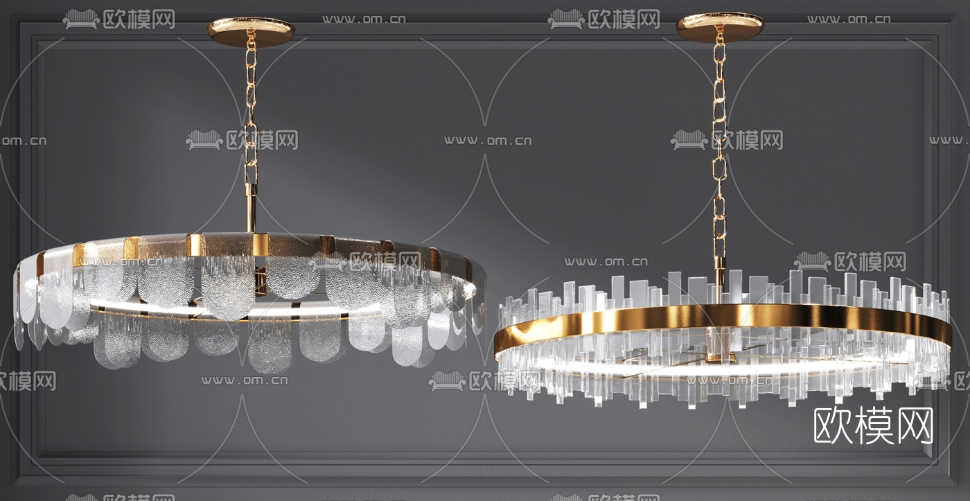 现代轻奢水晶吊灯3d模型下载（渲染图3）