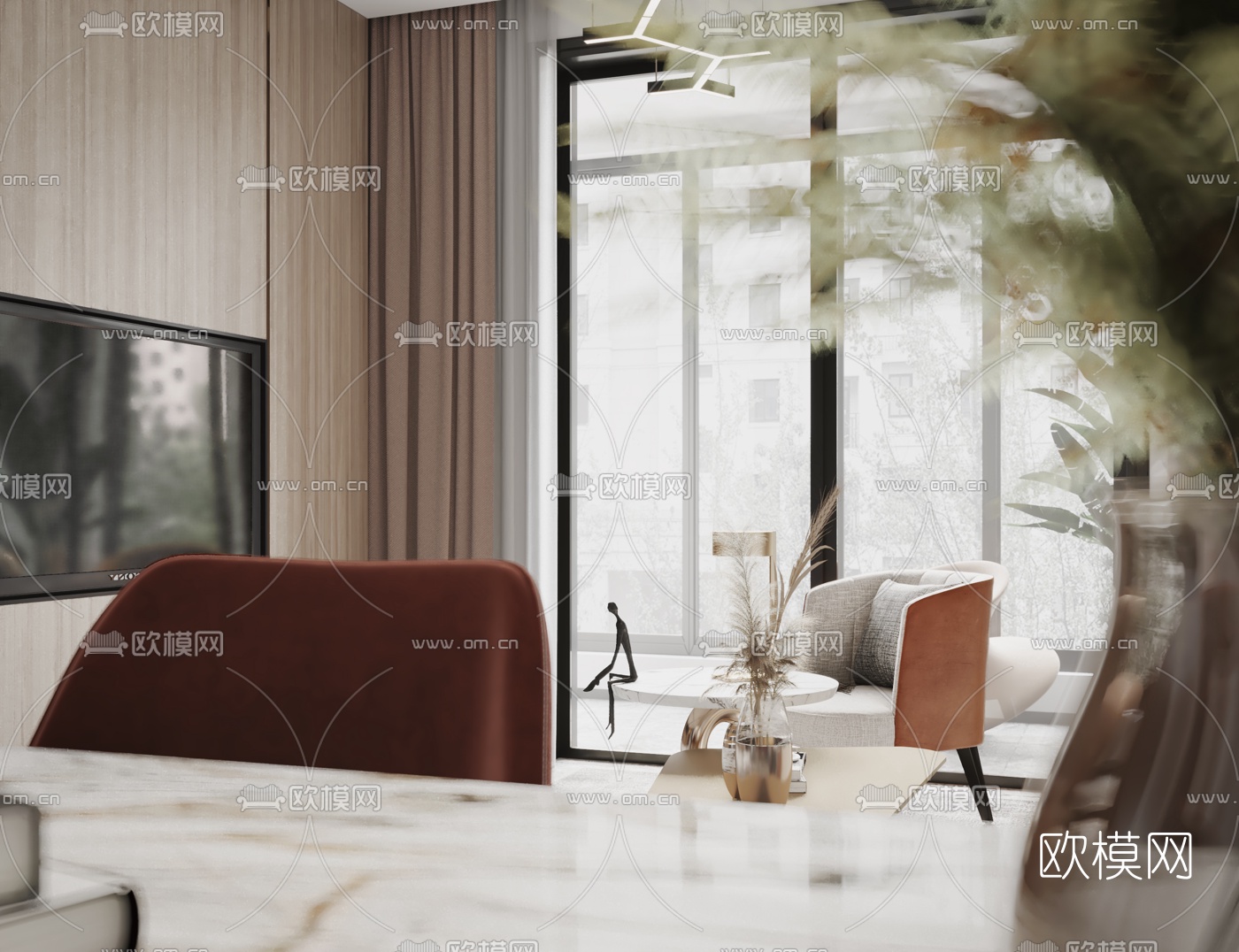 现代公寓客厅餐厅3d模型下载（渲染图2）
