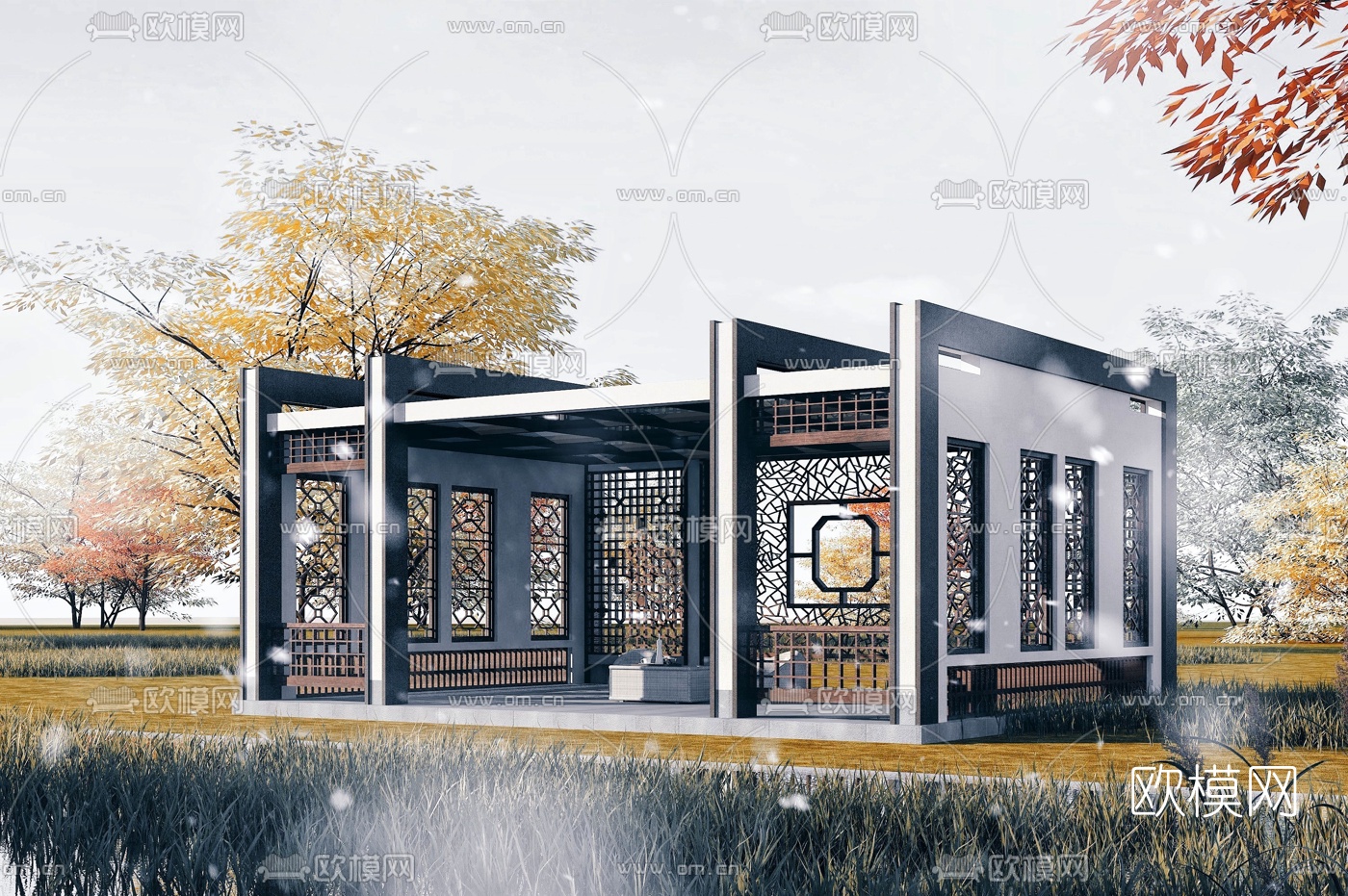 新中式茶亭凉亭景观亭3d模型下载