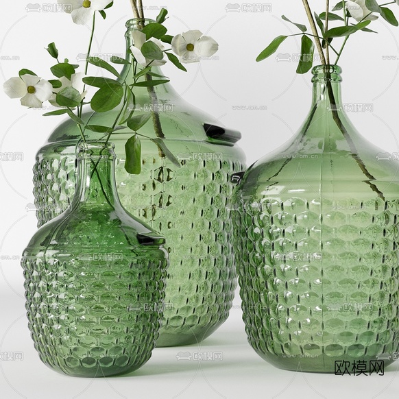 现代绿植花瓶花艺3d模型下载(渲染图2)