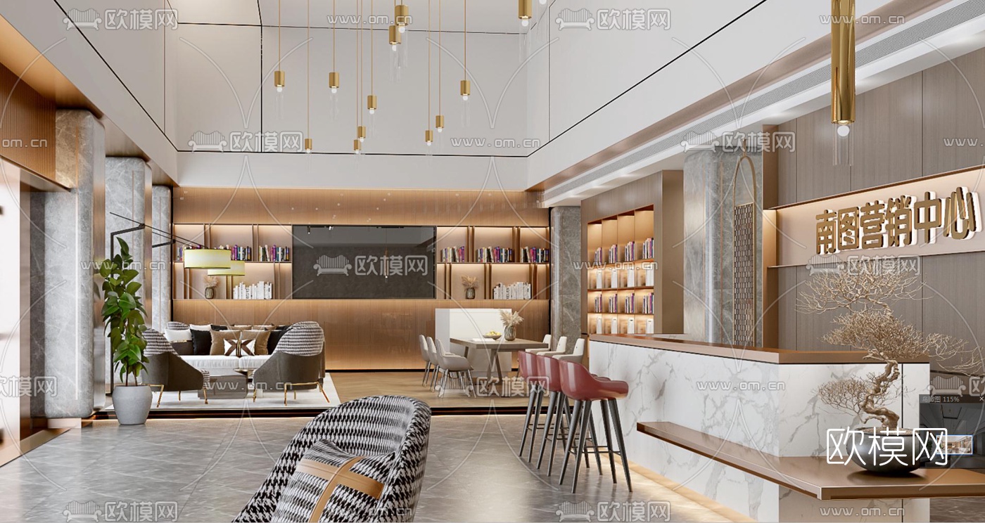 现代轻奢售楼处3d模型下载（渲染图4）