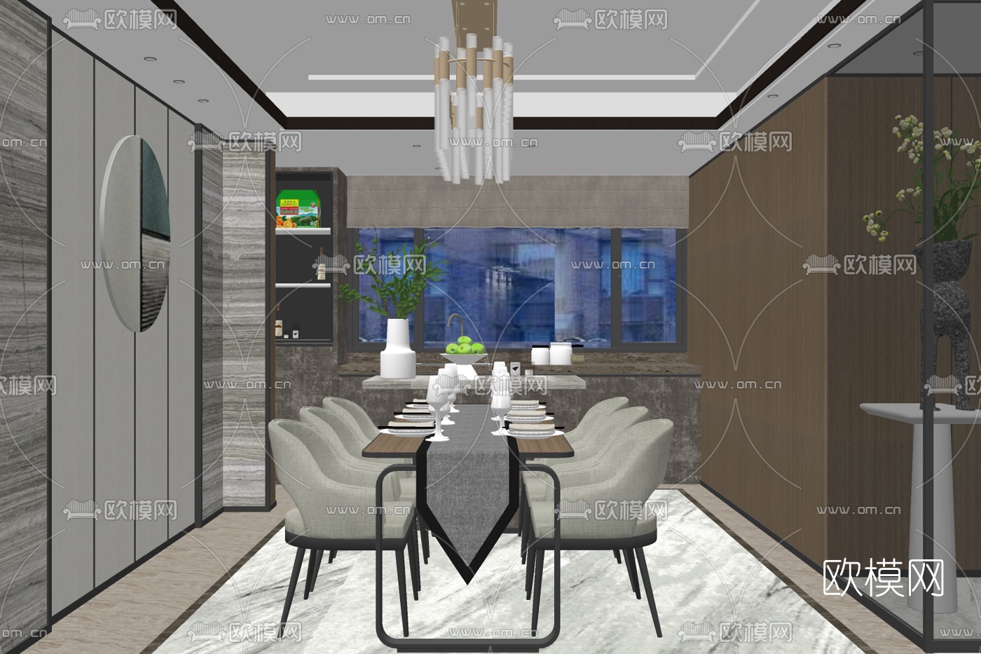 现代餐厅免费su模型下载