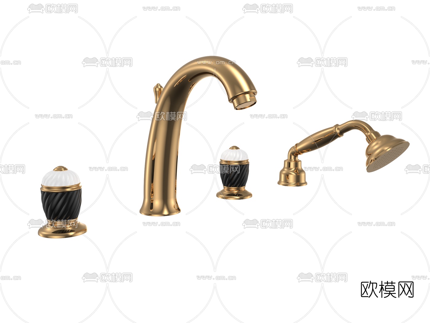 简欧铜制龙头花洒3d模型下载（渲染图2）