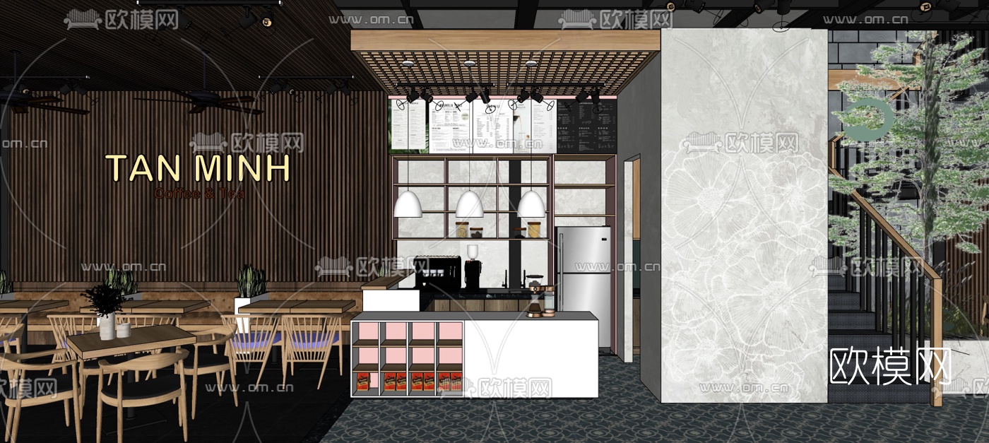 现代咖啡厅su模型下载（渲染图1）