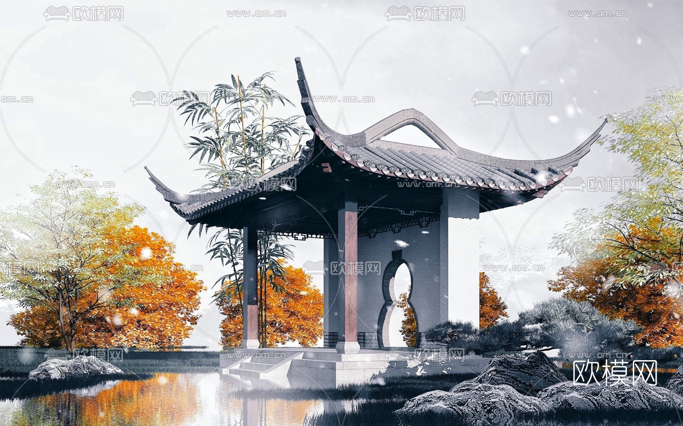 中式古建凉亭景观亭3d模型下载