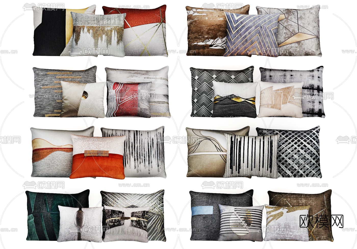 新中式布艺抱枕3d模型下载